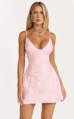 Gianni Mini Dress - Plunge A Line Low Back Dress in Pink