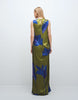 Topshop sleeveless knot side satin maxi dress in green and blue floral