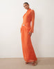 Daska ruched long sleeve maxi dress with gold-tone buckle detail in orange