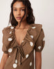 Glamorous big collar mini dress in brown polka dot
