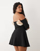 ASOS LUXE curve bardot mini skater dress with corsage details in black