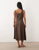 VILA Petite square neck linen-touch midi dress in brown