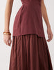 cotton sateen bandeau maxi sundress with dropped waist poplin skirt in warm chocolate