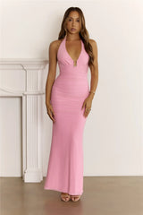 Sultry Ruched Halter Maxi Dress Pink