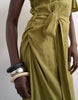 Topshop asymmetric sleeve tie waist cupro maxi dress in khaki