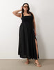 Curve Selina beach textured cotton shirred maxi sundress in black