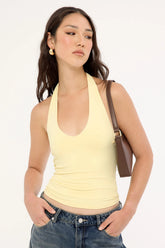 L&t Classic Tie Halter Top Lemon