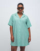 Curve bowling shirt dress in green stripe