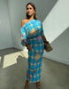 Never Fully Dressed Tilly off shoulder plisse maxi dress in blue celestial print