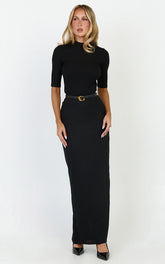 Vance Maxi Skirt - Linen Back Split Skirt in Black
