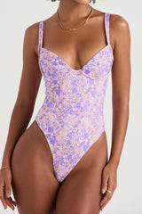 violet floral underwired swimsuit