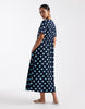 Threadbare jersey short sleeve midi dress in navy and blue polka-dot print