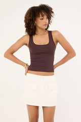 Luck & Trouble Penn Drawcord Mid Rise Mini Skirt White