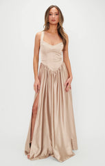 Abigail Maxi Dress ~ Champagne Luxe Satin
