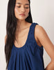 poplin ruched scoop neck and back midaxi sundress in navy