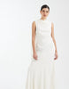 Six Stories Bridesmaid crepe high cowl neck maxi dress in Ivory