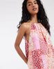 Vero Moda high neck trapeze midi dress in pink paisley patchwork print