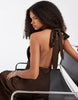 PIECES halterneck satin shimmer maxi dress in chocolate brown