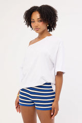 Perfect Stranger Dawn Crochet Mini Shorts Blue Stripe