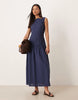 slash neck asymmetric vest midaxi sundress with dropped waist in navy