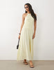Mango textured halterneck maxi dress in pastel yellow