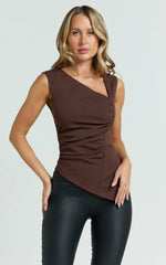 Sullivan Top - Sleeveless Asymmetrical Cut Out Top in Chocolate