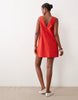 cotton-linen blend v-neck smock mini dress in poppy red