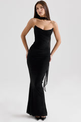 black mesh maxi skirt with fluted hem