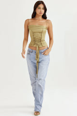 olive satin lace up corset