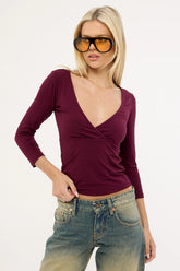 Motel Trudis V Neck Wrap Top DEEP PLUM