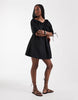 Tall scoop neck poplin mini dress with tie sleeves in black