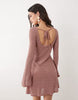 long angel sleeve mini dress in striped crochet look fabric