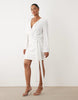 TFNC Plus slinky v-neck shoulder pads draped detailing mini dress in white