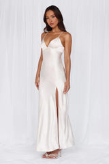 The Sophia Satin Maxi Dress Pearl