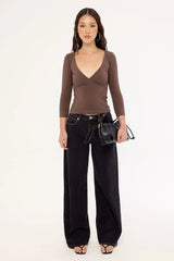 Motel Trudis V Neck Wrap Top COFFEE QUARTZ