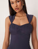 structured cotton dropped waist midaxi dress with tie back in navy