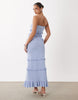 Gina Tricot tiered frill bandeau maxi dress in blue