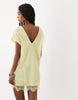 v-neck lace crinkle satin mini shift dress in yellow