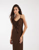 Vero Moda Tall frill trim cami midaxi dress in chocolate brown