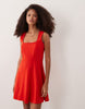 square neck seam detailing mini dress in red