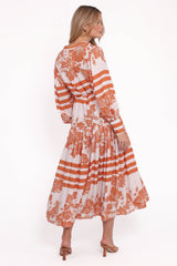 Jules Long Sleeve Dress - White/Orange