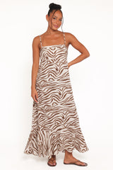 Kelsie Midi Dress - Brown Zebra