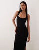 scoop front racer seam detail midi dress in black