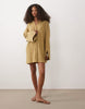 double cloth mini shirt dress with wide cuffs and oversized pockets in toasted sage