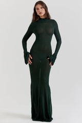 forest green knit maxi dress