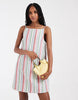 PIECES square neck denim mini dress in washed retro striped print
