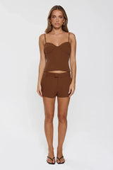 Polished Minimal Tailored Shorts Brown