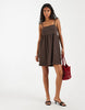 PIECES babydoll cami mini dress in chocolate brown
