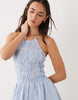 Esmée halter mini beach dress in blue & white stripes