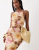 chiffon sleeveless maxi dress with godet hem in pink and orange floral print